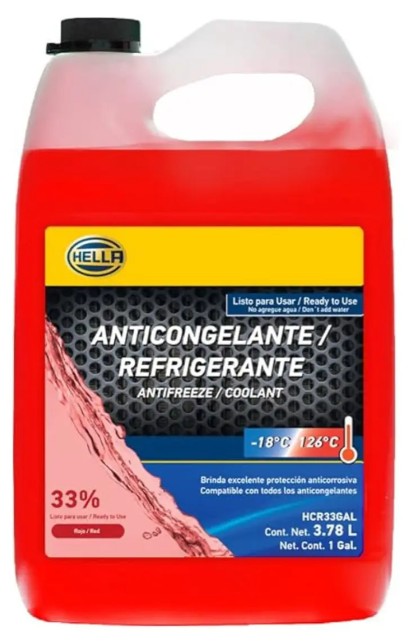 ANTICONGELANTE HELLA ROJO AL 33% 3.78L GARRAFA